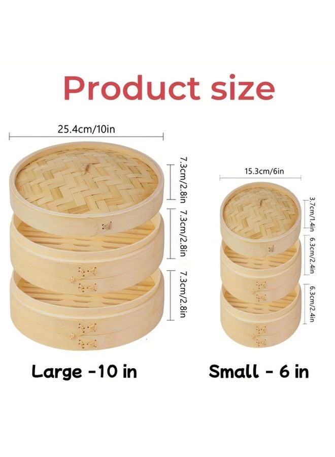 Large 10 Inch Bamboo Steamer Basket 2 Tier For Dumplings Dim Sum Vegetables Meat - Image 3